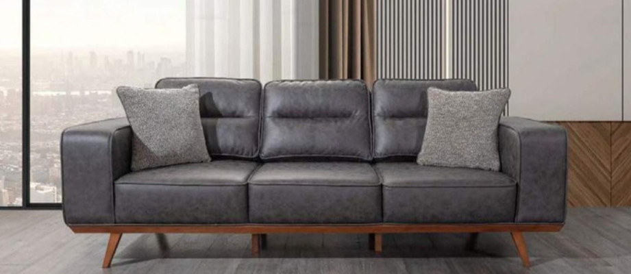 Conjunto de sofás de salón gris tres plazas sillón de lujo tapizados asientos