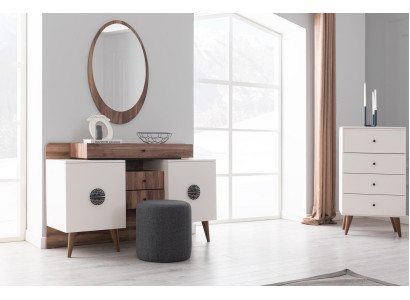 Juego de dormitorio blanco, tocador de diseñador, cómoda de lujo, espejo de 3 piezas.