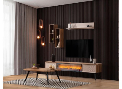 Elegante salón pared de diseñador RTV de madera mesa de centro 2 estantes