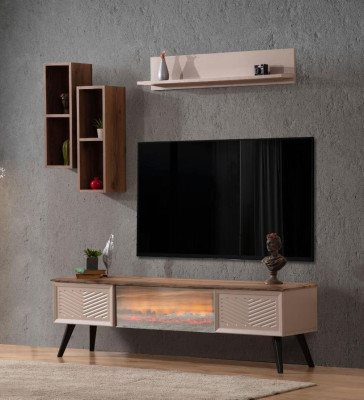 Elegante salón pared de diseñador RTV de madera mesa de centro 2 estantes