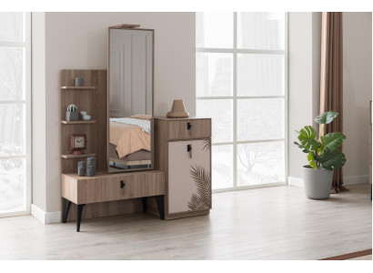 Dormitorio de lujo, cómoda moderna con espejo Muebles modernos de madera nuevos.