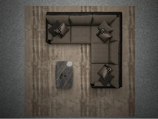 Conjunto sofá rinconera en forma de L marrón textil salón lujoso mesa de centro nuevo decoración.