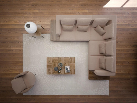 Sala de estar, muebles de diseño de lujo, conjunto de sofás en forma de L, mesa de café.
