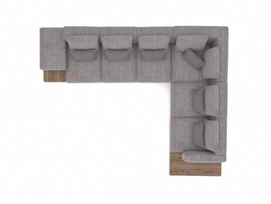 Sofá esquinero nuevo de diseñador en forma de L gris de tela para la sala de estar.