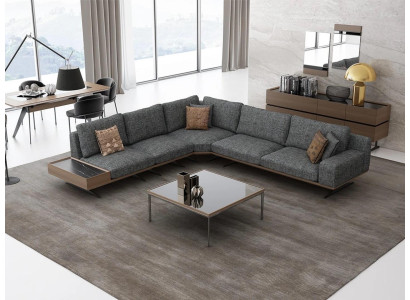 Sofá gris en forma de L, juego de sala de estar de 2 piezas con mesa de centro, sofá esquinero de lujo, muebles tapizados.