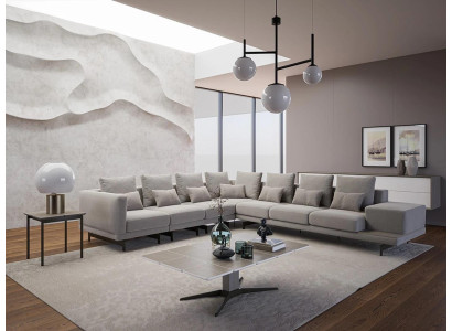 Sofá de diseño Sofá esquinero Forma de L Textil Sofá Conjunto de Tapicería Sala de estar Mesa de centro