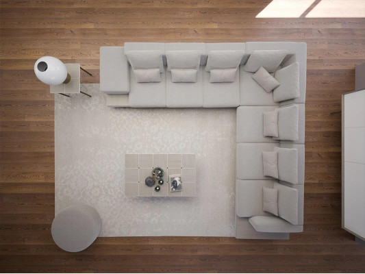 Sala de estar gris muebles tapizados sofá esquinero en forma de L mesa de centro mesa auxiliar.