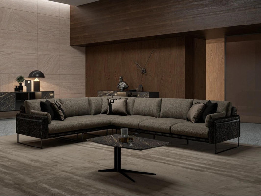 Diseño de muebles Sala de estar Marrón Sofá esquinero en forma de L Lujo Mesa de centro Nuevo