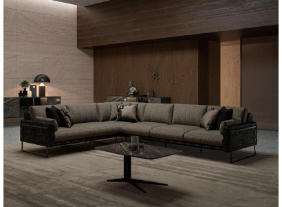 Diseño de muebles Sala de estar Marrón Sofá esquinero en forma de L Lujo Mesa de centro Nuevo