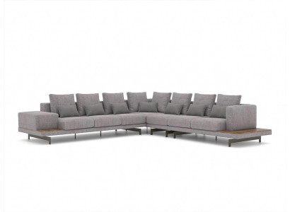 Sofá gris en forma de L del diseñador, mueble de tela, sofá tapizado para salón, nuevo.