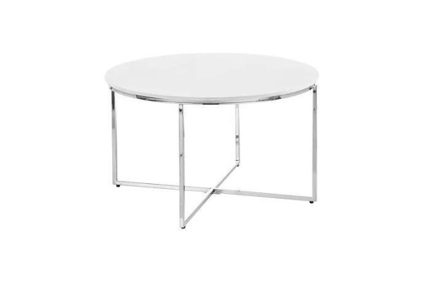 Mesa de centro blanca de lujo Patas de metal blanco plateado Sala de estar nueva
