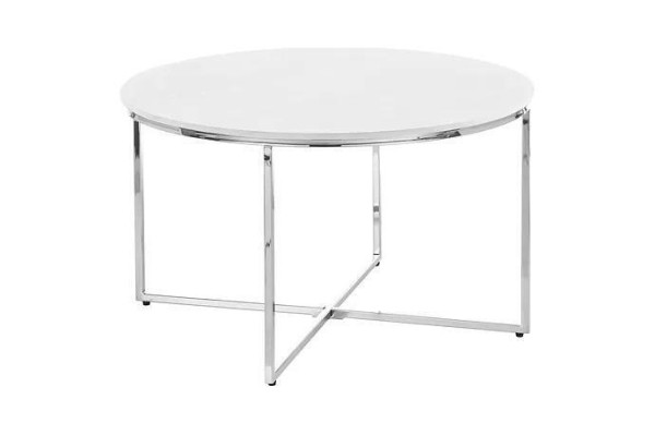 Mesa de centro blanca de lujo Patas de metal blanco plateado Sala de estar nueva