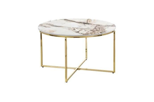 Mesa de centro moderna para la sala de estar con superficie de mesa de metal minimalista en beige, nueva.