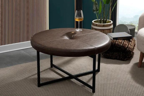 Mesa de centro de alta calidad con tapa de cuero y patas de metal muebles de sala de estar marrón oscuro