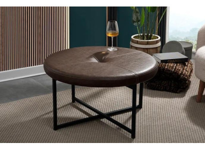 Mesa de centro de alta calidad con tapa de cuero y patas de metal muebles de sala de estar marrón oscuro