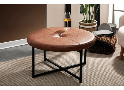 Mesa de centro de cuero marrón y metal para sala de estar, muebles de alta calidad, nuevos, elegantes y modernos.