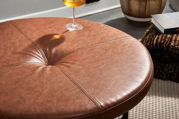 Mesa de centro de cuero marrón y metal para sala de estar, muebles de alta calidad, nuevos, elegantes y modernos.