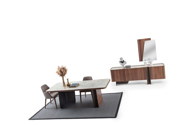 Comedor 7 piezas conjunto moderno Mesa de comedor Aparador Buffet Espejo Sillas