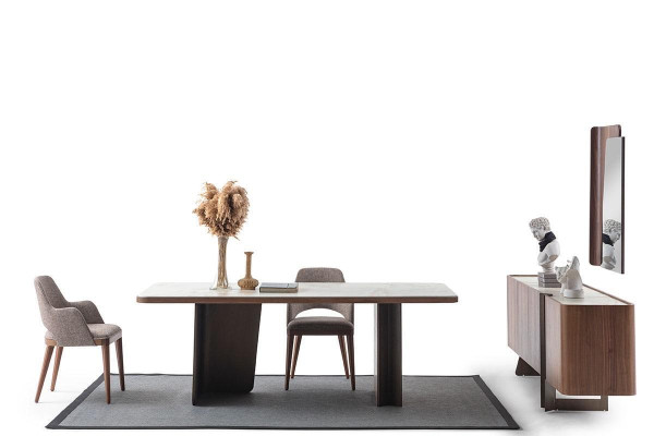 Comedor 7 piezas conjunto moderno Mesa de comedor Aparador Buffet Espejo Sillas