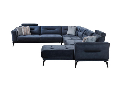 Sofá esquinero en forma de U de diseño moderno de lujo de color azul oscuro sólido para la sala de estar.