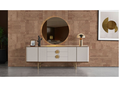 Conjunto de comedor perfecto, compuesto por aparador beige y espejo de 2 piezas, nuevo.