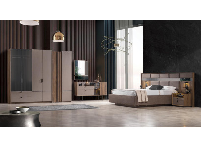Exquisito juego de dormitorio: cama, 2 mesitas de noche, tocador, armario nuevo
