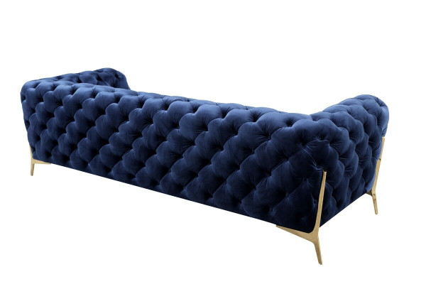Sofá Chesterfield con conjunto de tapicería XXL en textil azul de 3+3 diseñadores.
