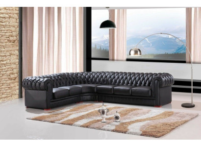 Sofá esquinero Chesterfield, sofá de esquina, sofá de diseñador negro 100% cuero.