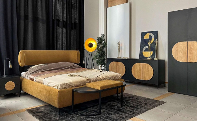 Cama Amarilla Hermoso Diseño Moderno Habitación Principal Camas Dobles Muebles Elegantes