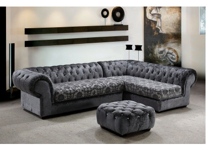 Sofá esquinero Chesterfield clásico de tela en forma de L, conjunto de sofás para sala de estar.