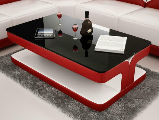 Mesa de café Diseño Sala de estar Cuero Café Vidrio Sofá Tapizado Auxiliar