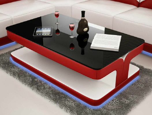 Mesa de café Diseño Sala de estar Cuero Café Vidrio Sofá Tapizado Auxiliar