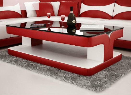 Mesa de café Diseño Sala de estar Cuero Café Vidrio Sofá Tapizado Auxiliar