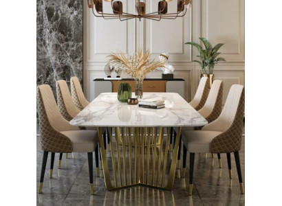 Mesas de lujo, mesa de comedor de metal, mesa de comedor moderna, muebles de oro de acero inoxidable.