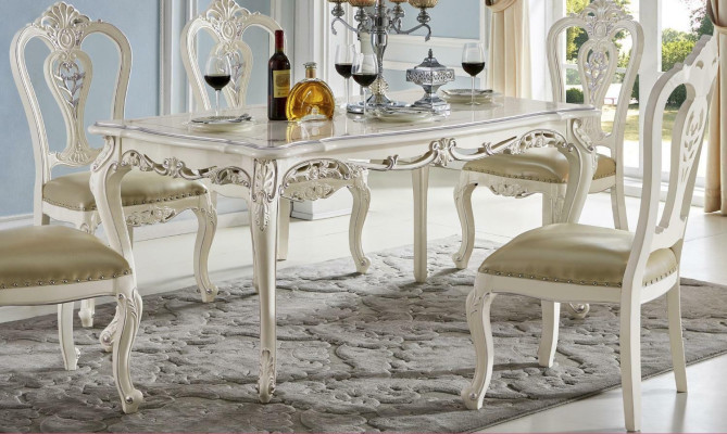 Barroco Conjunto de comedor clásico, sillas de comedor 6x silla con reposabrazos de madera maciza