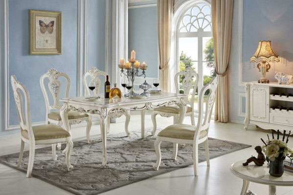 Barroco Conjunto de comedor clásico, sillas de comedor 6x silla con reposabrazos de madera maciza