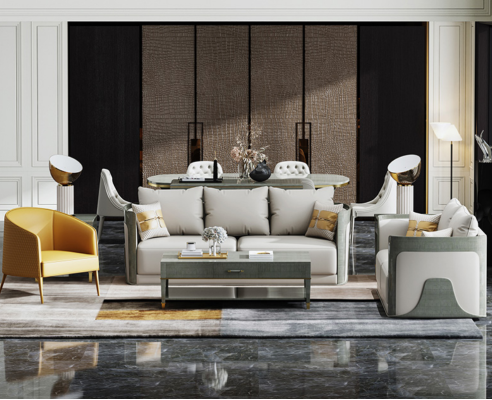 Sofá de sala de estar gris noble 3+2 plazas, sofás de cuero exclusivos.