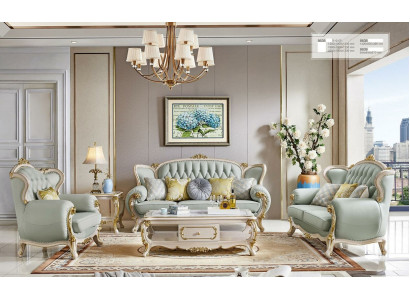 Conjunto completo de muebles de sala de estar clásicos Sofá de 5 piezas Conjunto de mesa de madera maciza