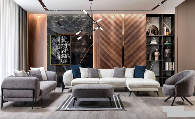 Sillón de lujo de una plaza sofá de tela sofá acolchado muebles gris tapicería tela