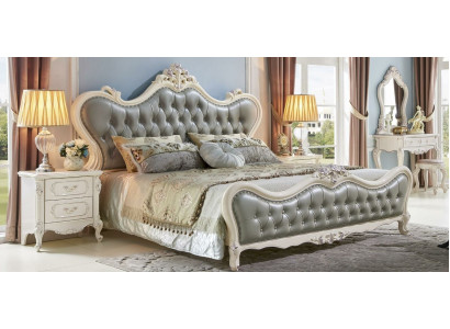 Diseño de cama Mesita de noche 3 piezas. Conjunto de dormitorio. Lujo moderno de cuero de madera maciza.