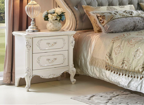Diseño de cama Mesita de noche 3 piezas. Conjunto de dormitorio. Lujo moderno de cuero de madera maciza.