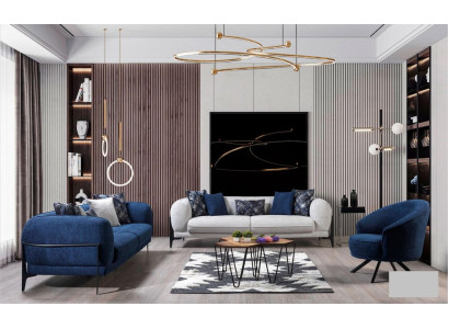 Luxus conjunto de sofás 3+3+1 asiento de cuero Sofá moderno Sillón Azul Juego de sofás 3 piezas Nuevo