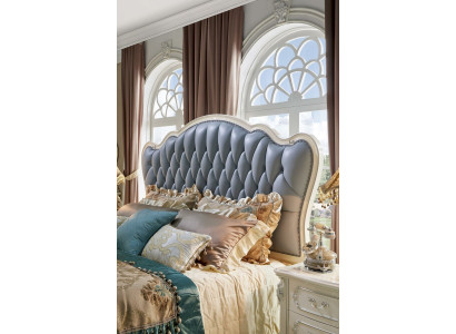 Cama doble clásica Cama Barroca Cama tapizada Chesterfield de madera maciza