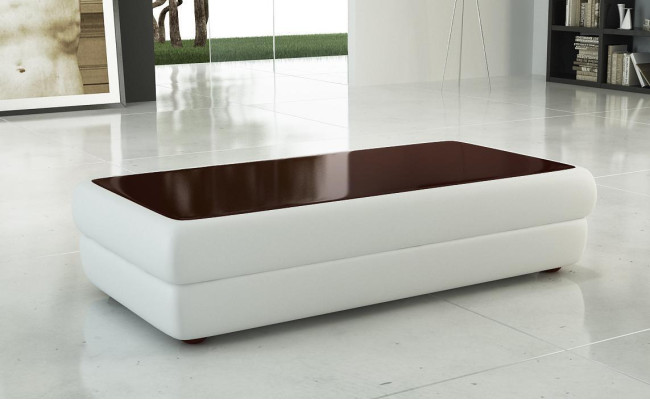 Mesa de centro clásica de diseñador, mueble de sala de estar en cuero, mesa auxiliar.