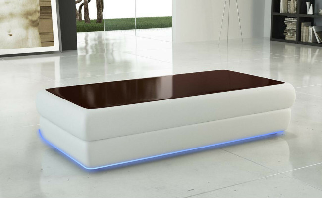 Mesa de centro clásica de diseñador, mueble de sala de estar en cuero, mesa auxiliar.