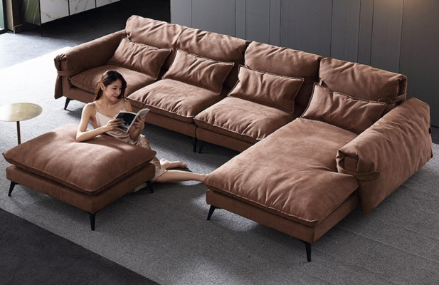 Sofá de esquina moderno de lujo en forma de L, tapizado, conjunto de muebles de sala de estar.
