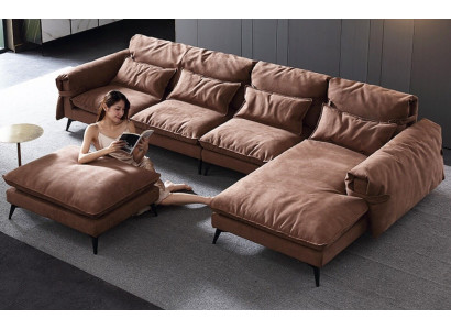 Sofá de esquina moderno de lujo en forma de L, tapizado, conjunto de muebles de sala de estar.