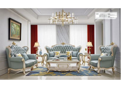 Chesterfield Conjunto clásico de sofás de 3 2 1 asientos Sofá acolchado de cuero madera maciza