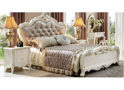 Muebles de dormitorio de 3 piezas: cama, mesita de noche y cómoda. Estilo Chesterfield barroco de madera maciza.