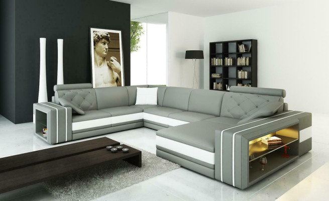 Sofá XXL Grande de Sala de Estar Sofá Esquinero Esquinero Juego de Asientos Sofás de Cuero
